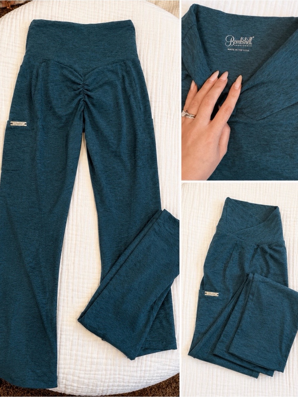 Bombshell Sportswear Teal Ruched Waist Lounge Pants
